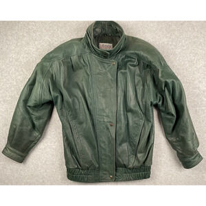 Vintage DLinea Collection Women's Small Green Leather Bomber Jacket